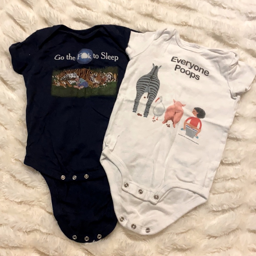 Pair of humorous onesies